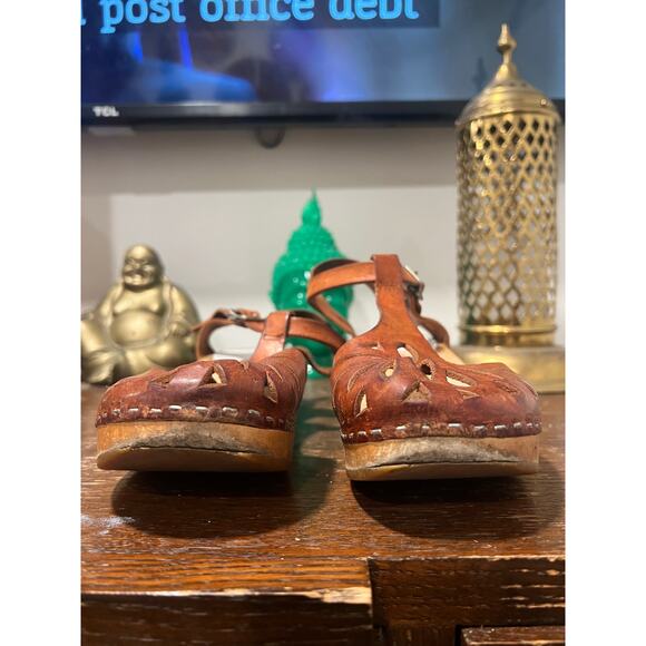 Swedish Hasbeens Lacey Clog Sandals Tan Brown 7 Boho Cottagecore - Picture 3 of 10